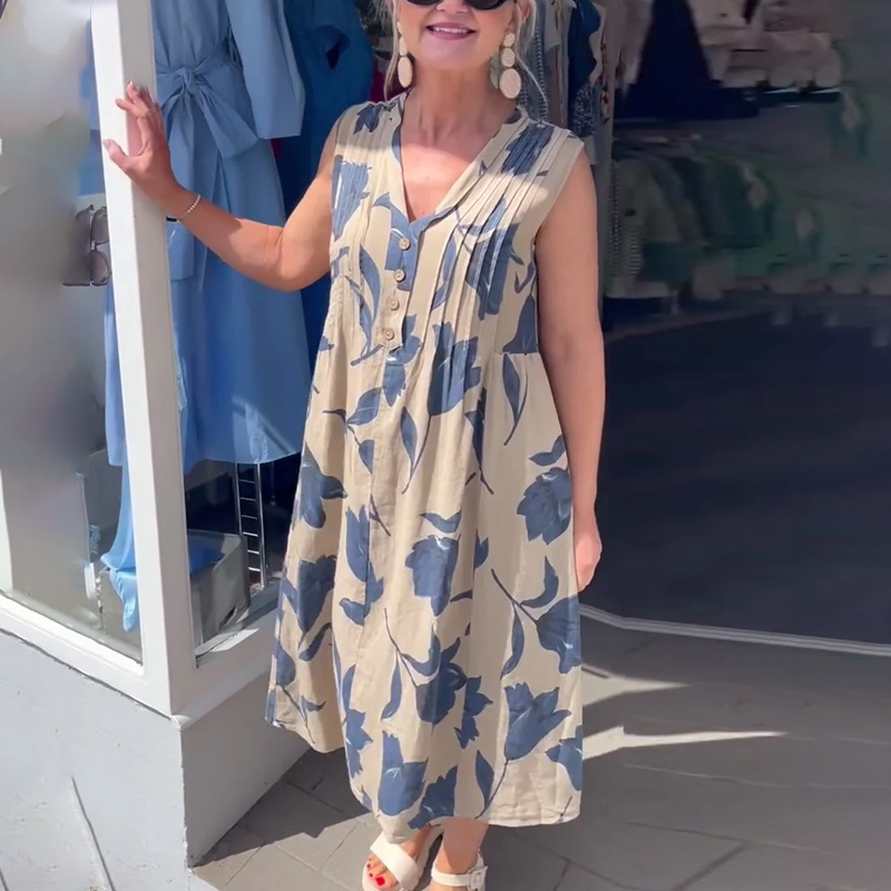 Robe Décolleté En V Sans Manches Imprimée
