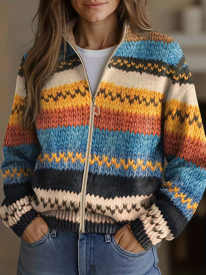 Yseult | Cardigan en Maille Rayures Zigzag Multicolores