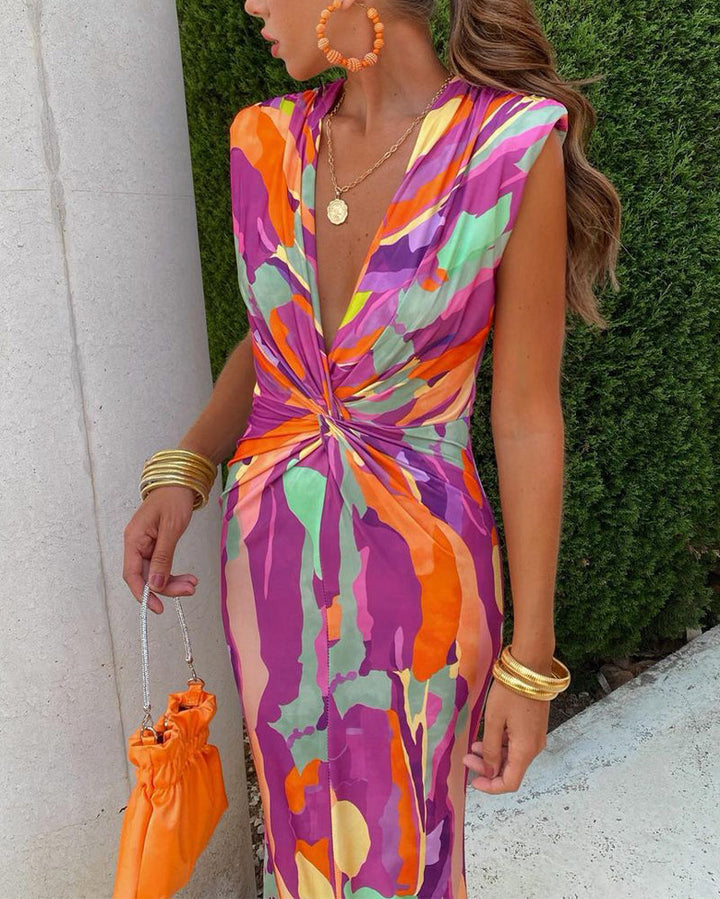 Robe sexy sans manches à imprimé nœud