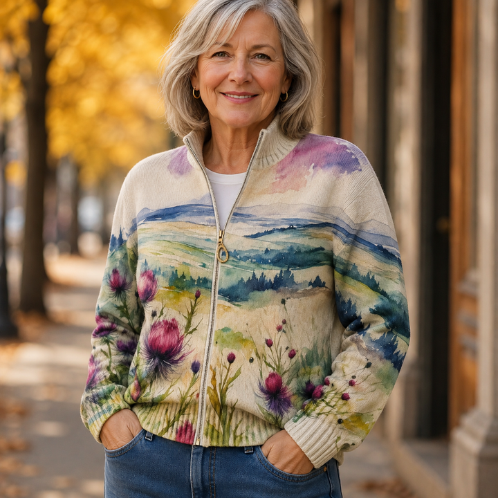 Zelda | Cardigan Zippé Paysage Chardons d&
