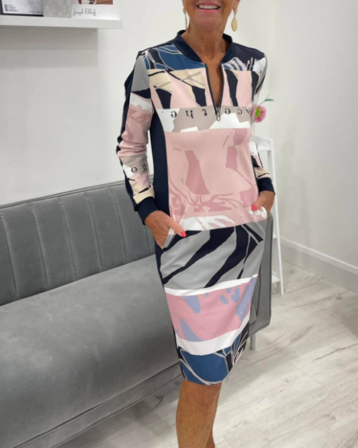 Robe à manches longues zippée avec poches bloc de couleur