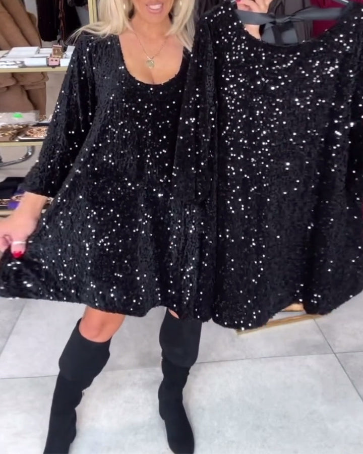 Robe En Velours Pailletée Avec Décolleté Large