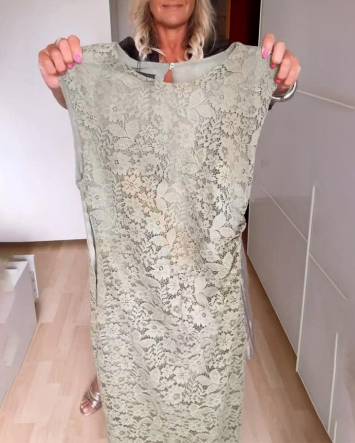 Robe fendue élégante sans manches en dentelle