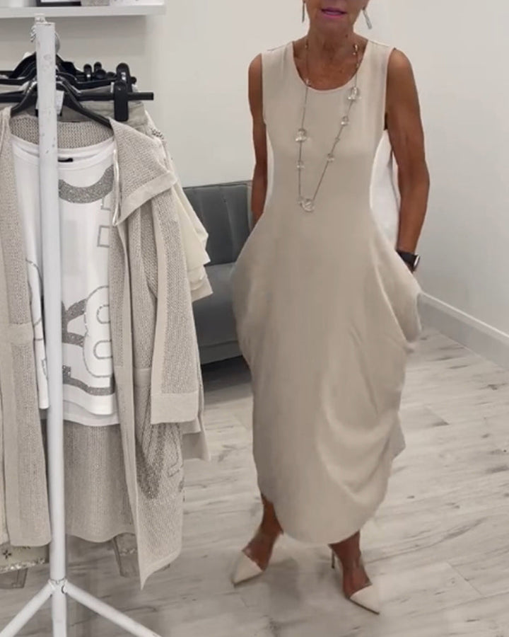 Robe patchwork de poche sans manches à la mode