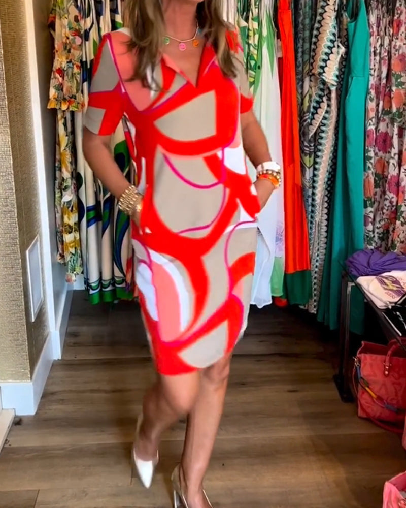 Robe imprimée droite à col en V