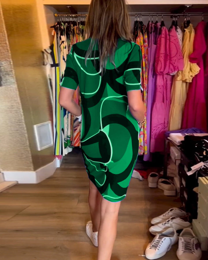 Robe imprimée droite à col en V