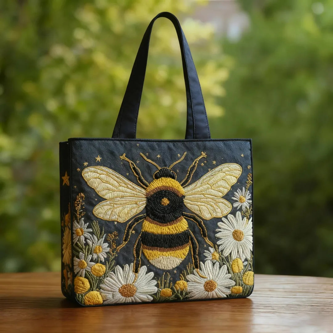 Sac Cabas Artisanal - Abeille avec Marguerites et Étoiles