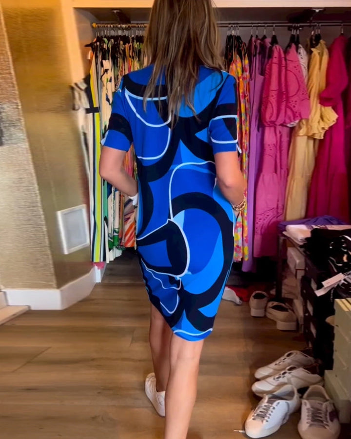 Robe imprimée droite à col en V