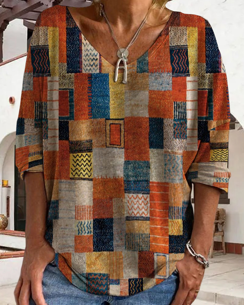 Lydiane | Haut patchwork à col en V pour femme