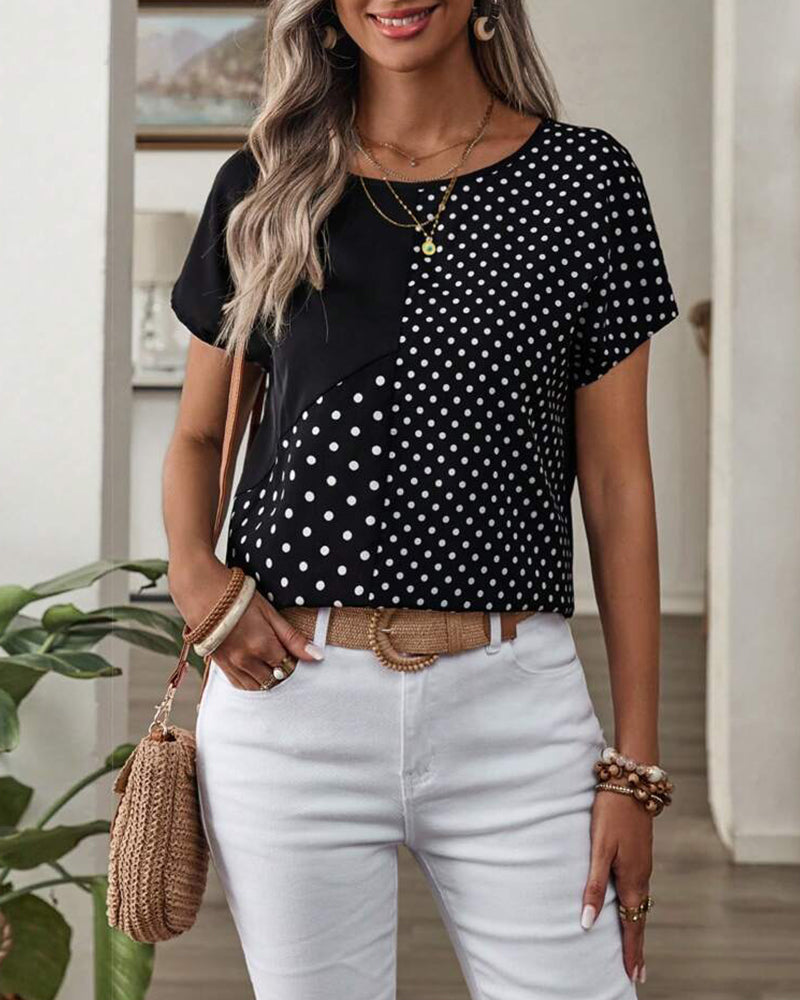 T-shirt Col Rond Imprimé Pois