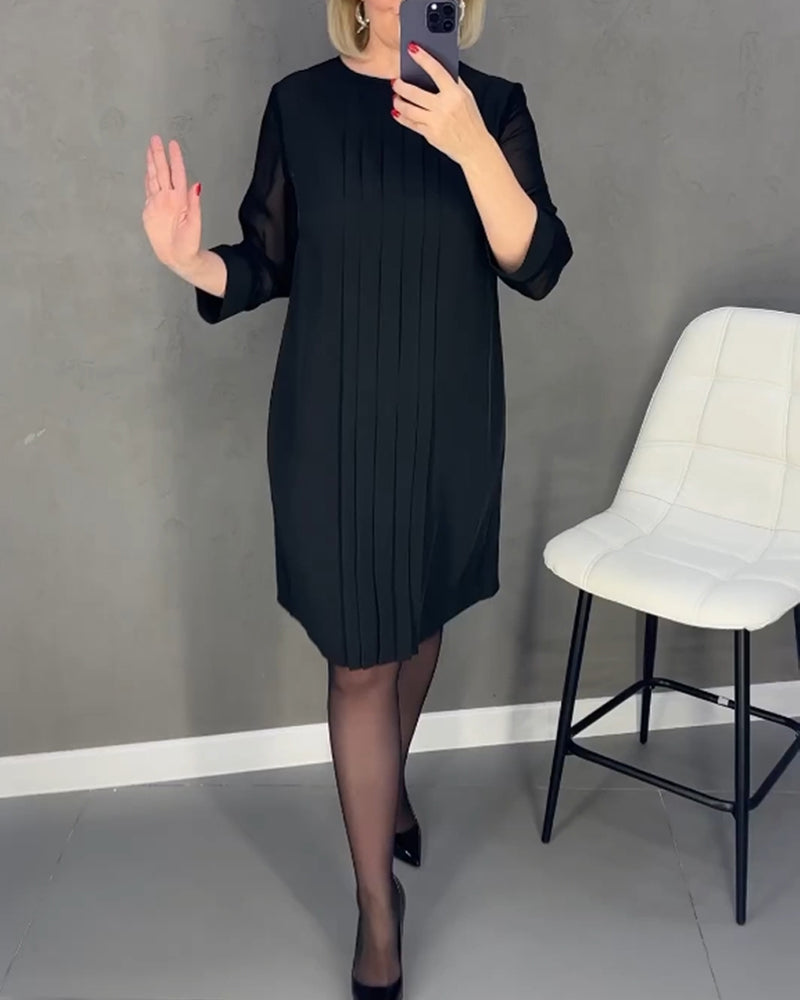 Robe plissée en maille patchwork de couleur unie