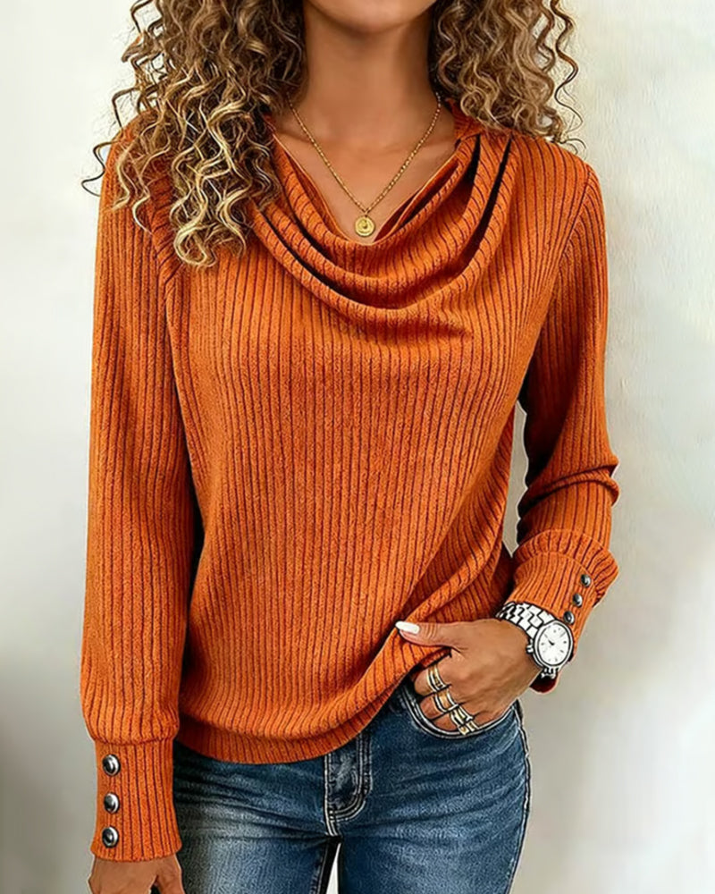 T-shirt couleur unie col drapé tricoté