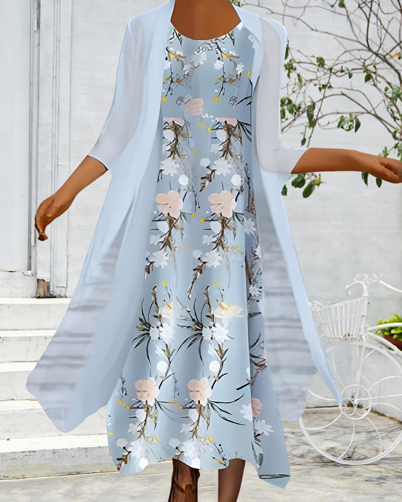 Robe ample manches 3/4 à imprimé fleuri