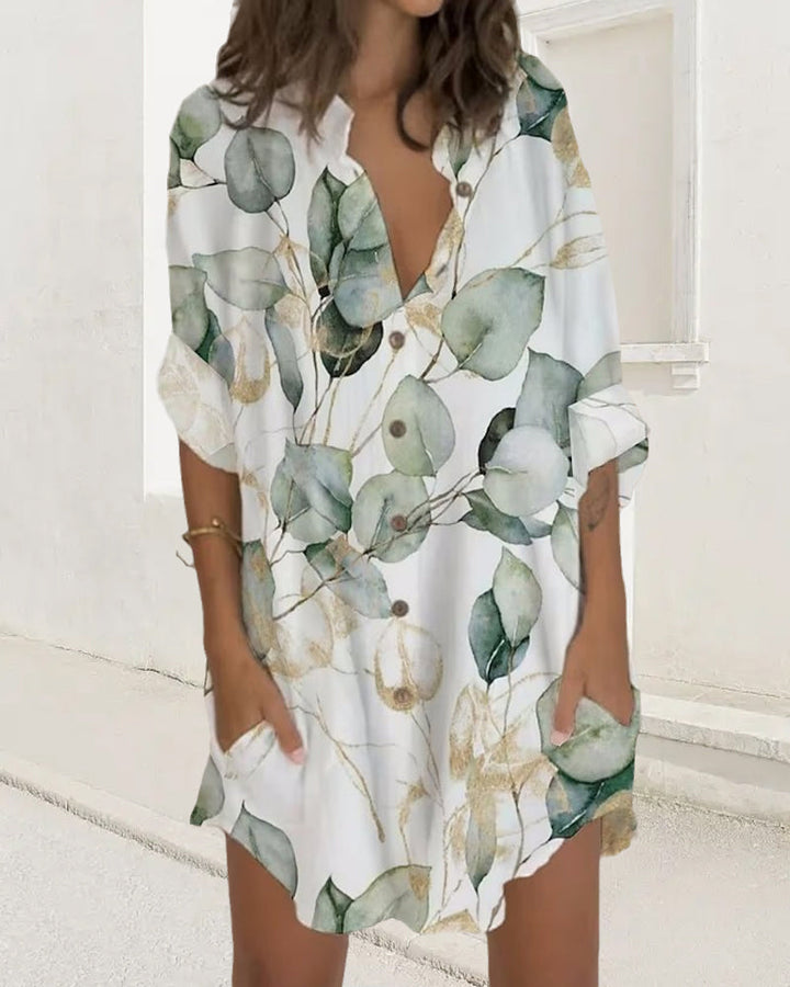 Robe boutonnée à manches longues et poche