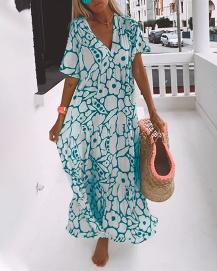Robe ample imprimée à col en V