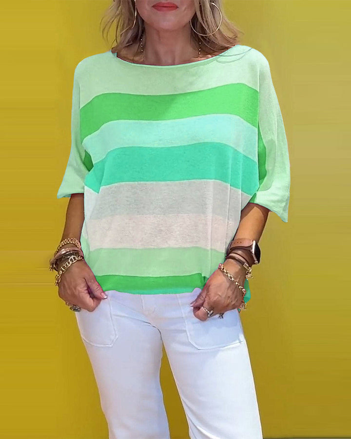 T-shirt imprimé rayé à col rond