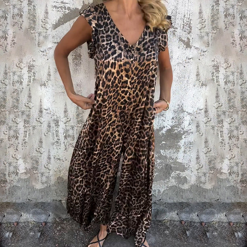 Robe midi imprimé floral à col V