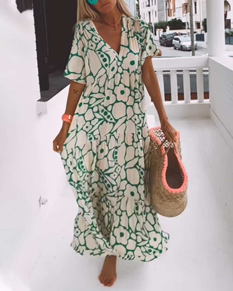 Robe ample imprimée à col en V