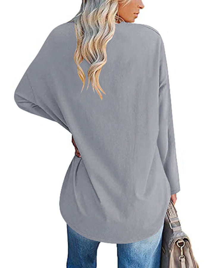 T-shirt femme uni col V manches longues