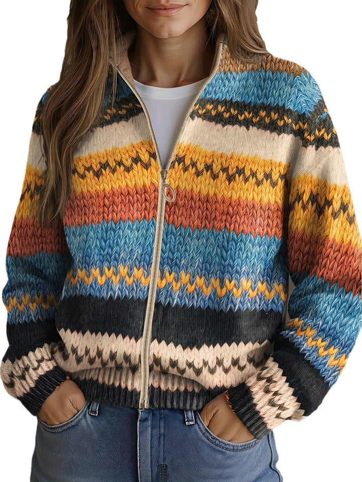 Yseult | Cardigan en Maille Rayures Zigzag Multicolores