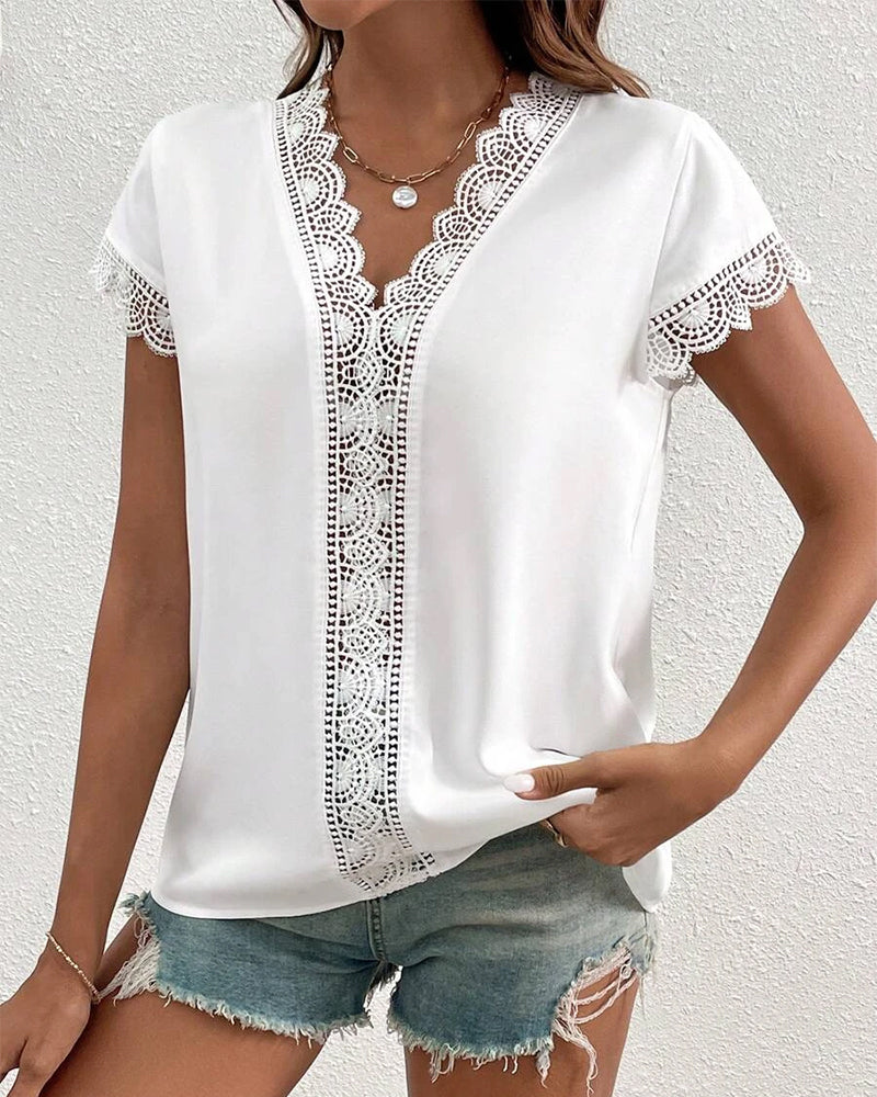 T-Shirt Dentelle Creux Uni