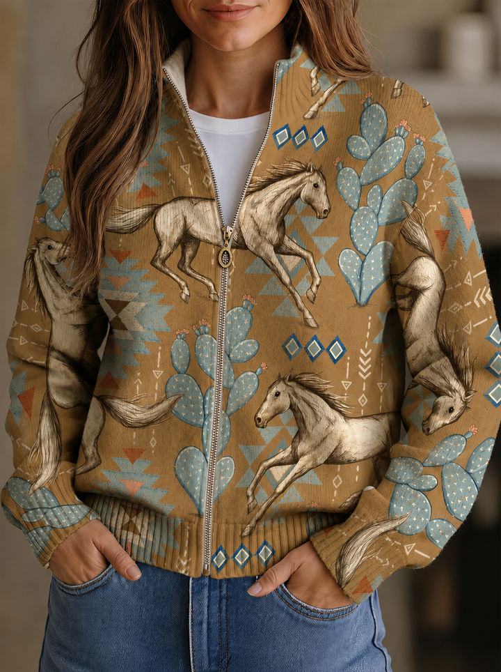 Perpetua | Cardigan Zippé Chevaux et Cactus du Désert