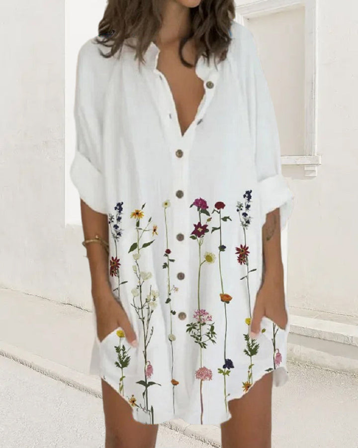 Robe boutonnée à manches longues et poche