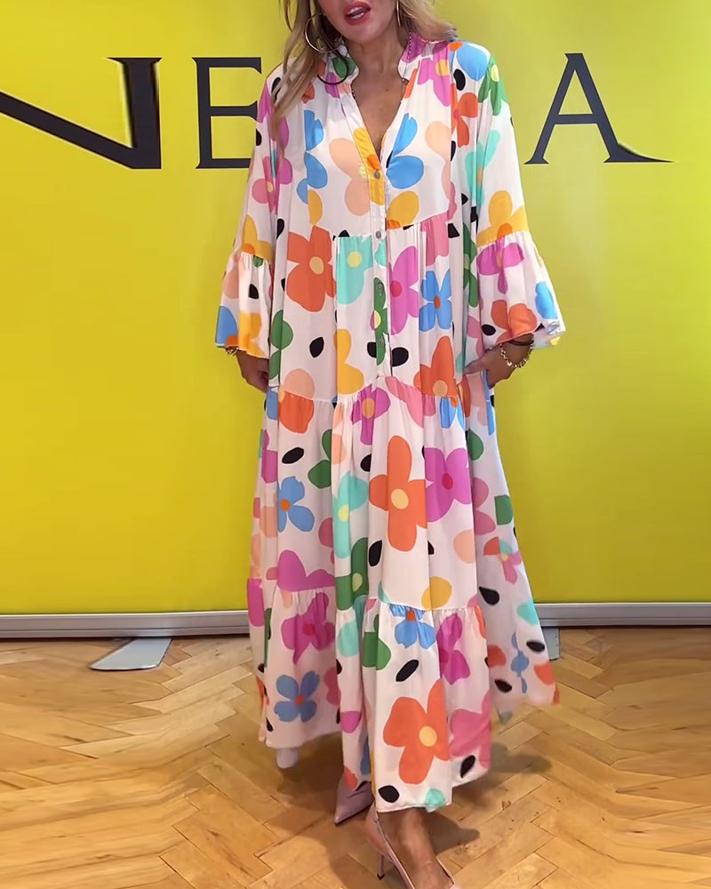 Robe décontractée à manches cloche et imprimé floral coloré