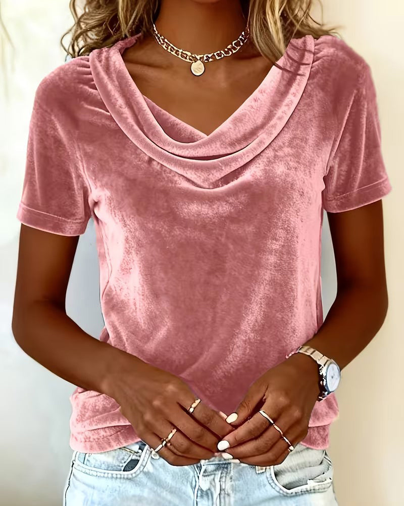T-shirt Col Drapé Manche Courte Velours