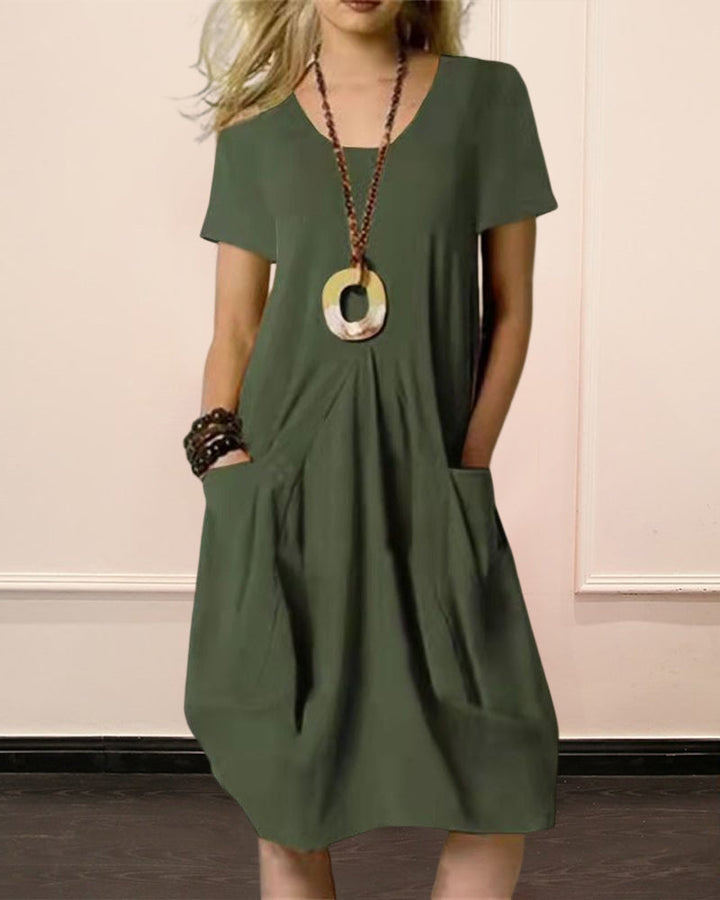 Robe unie col rond manches courtes
