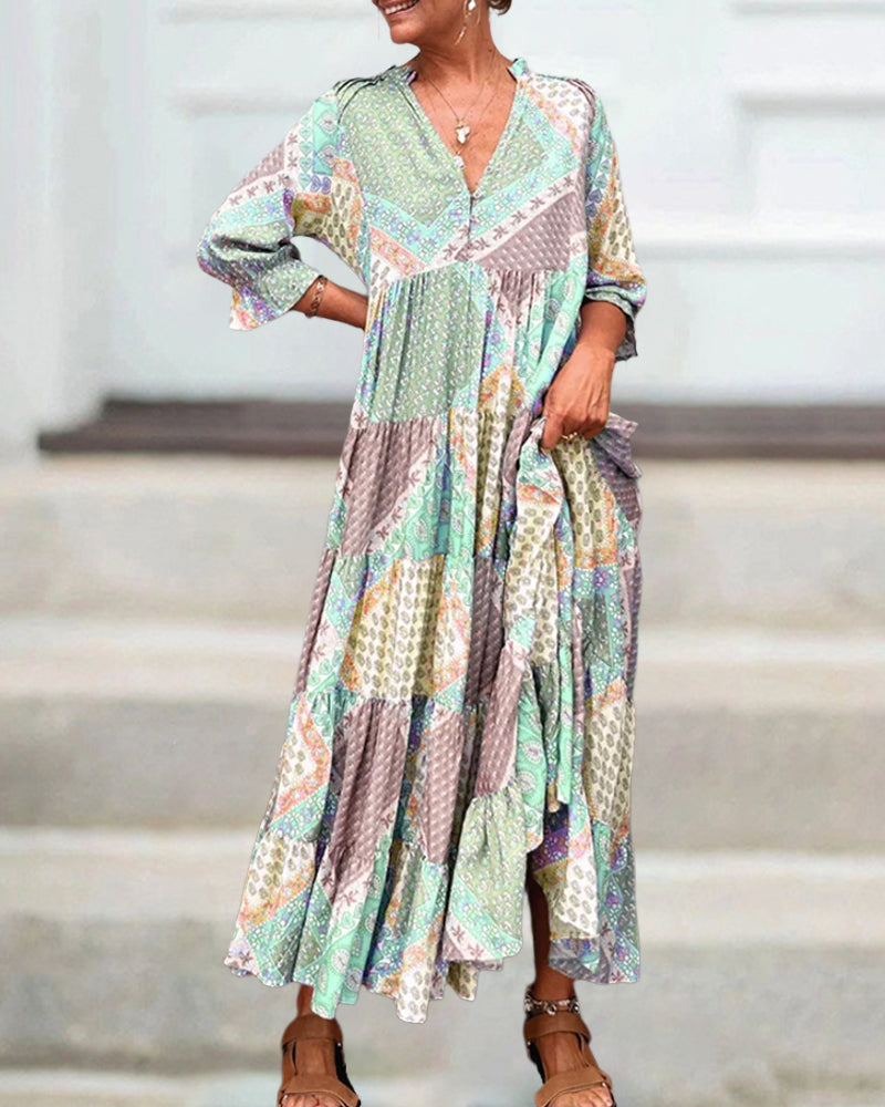 Robe à blocs de couleurs et manches 3/4