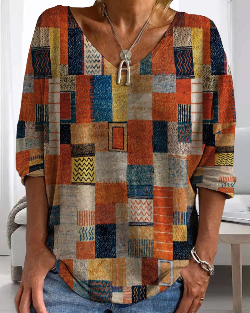Lydiane | Haut patchwork à col en V pour femme