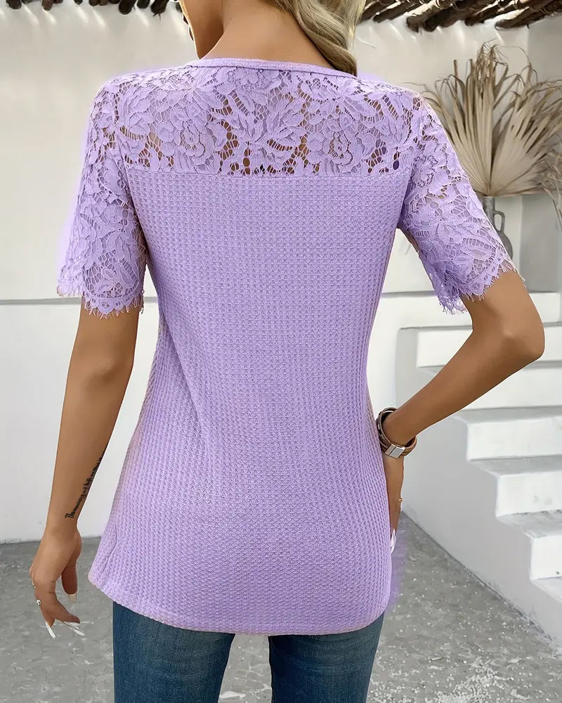 T-Shirt Dentelle Panneau Tricoté