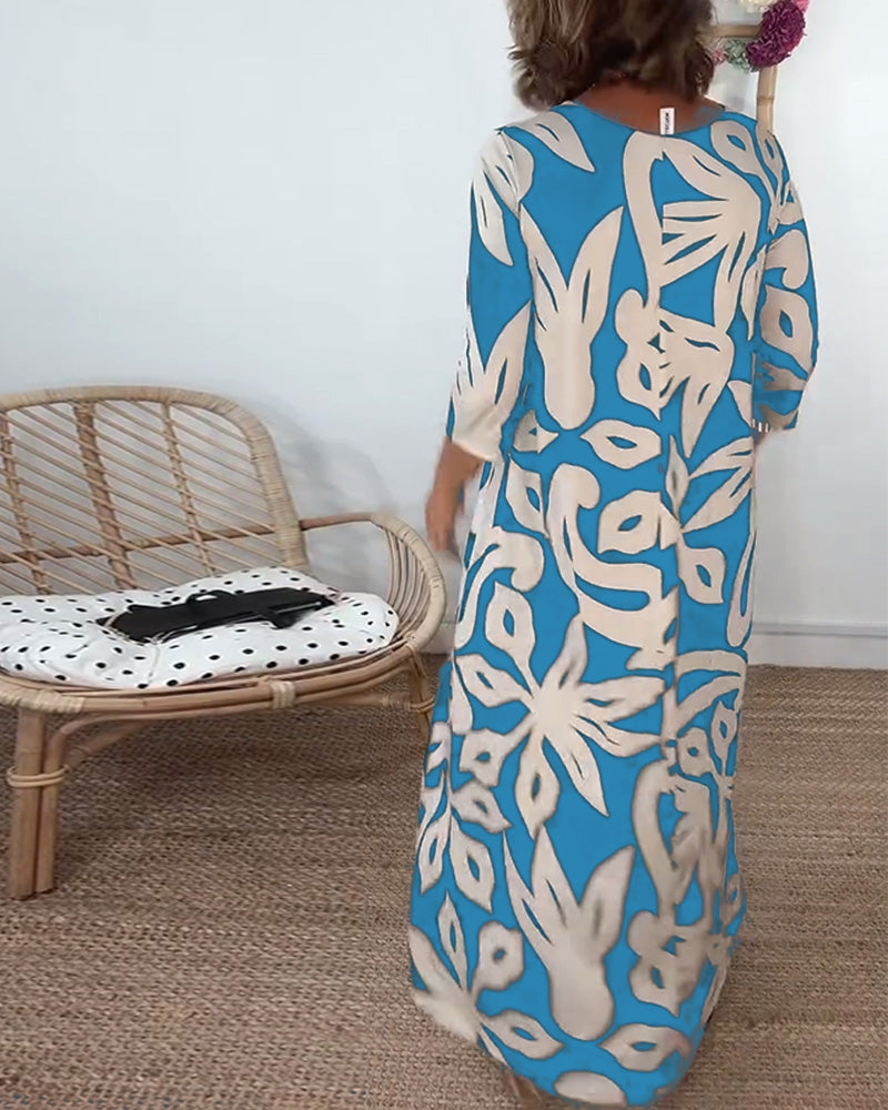 Robe À Col Rond Et Manches Longues Imprimée