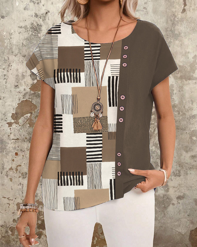 T-Shirt Imprimé Géométrique Rayé
