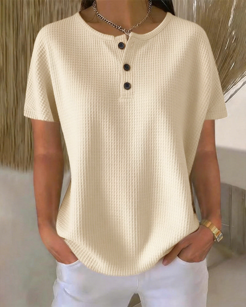 T-shirt Boutonné Col V Décontracté