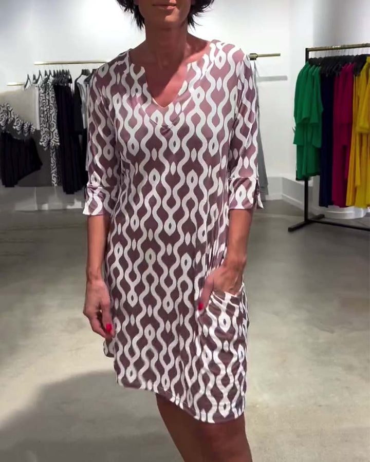 Robe Col Montant Mi-longue Imprimée