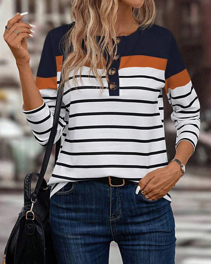 Top Avec Un Motif Rayé Détendu et Une Couleur de Contraste