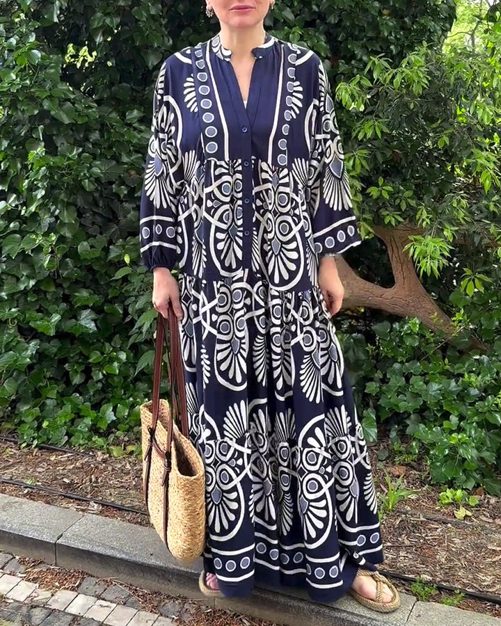 Robe décontractée à manches longues à imprimé rétro
