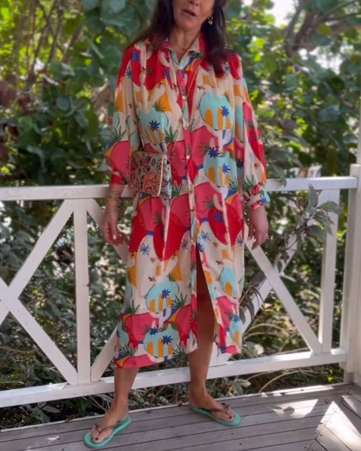 Robe imprimée à manches longues et revers
