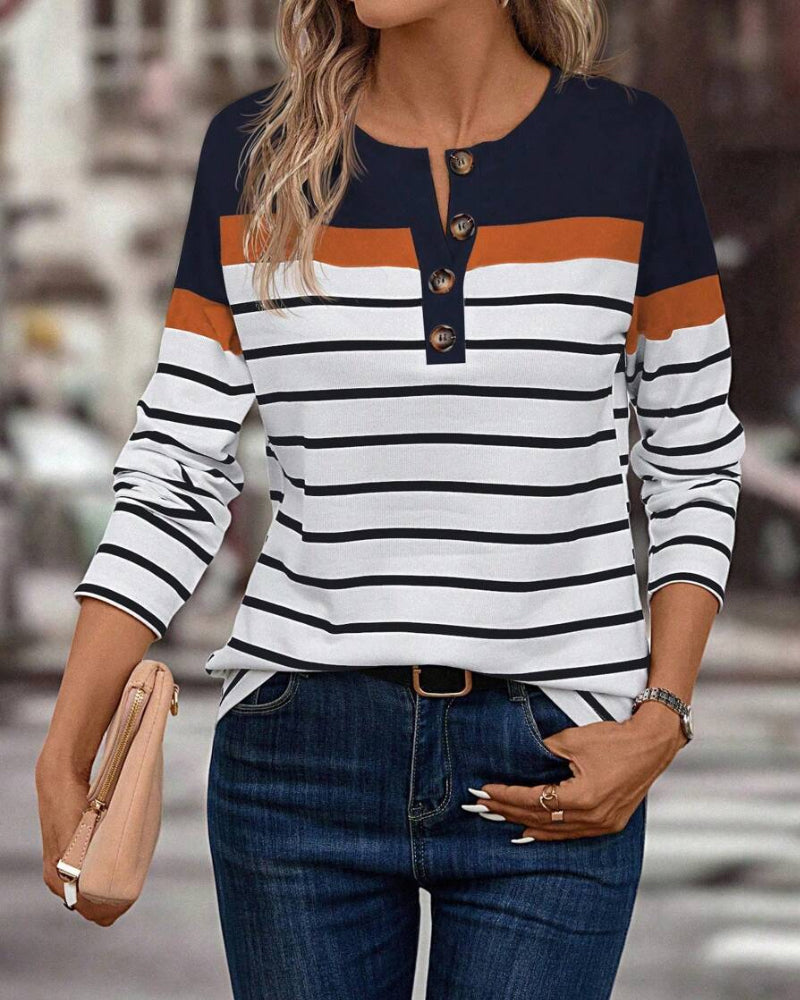 Top Avec Un Motif Rayé Détendu et Une Couleur de Contraste