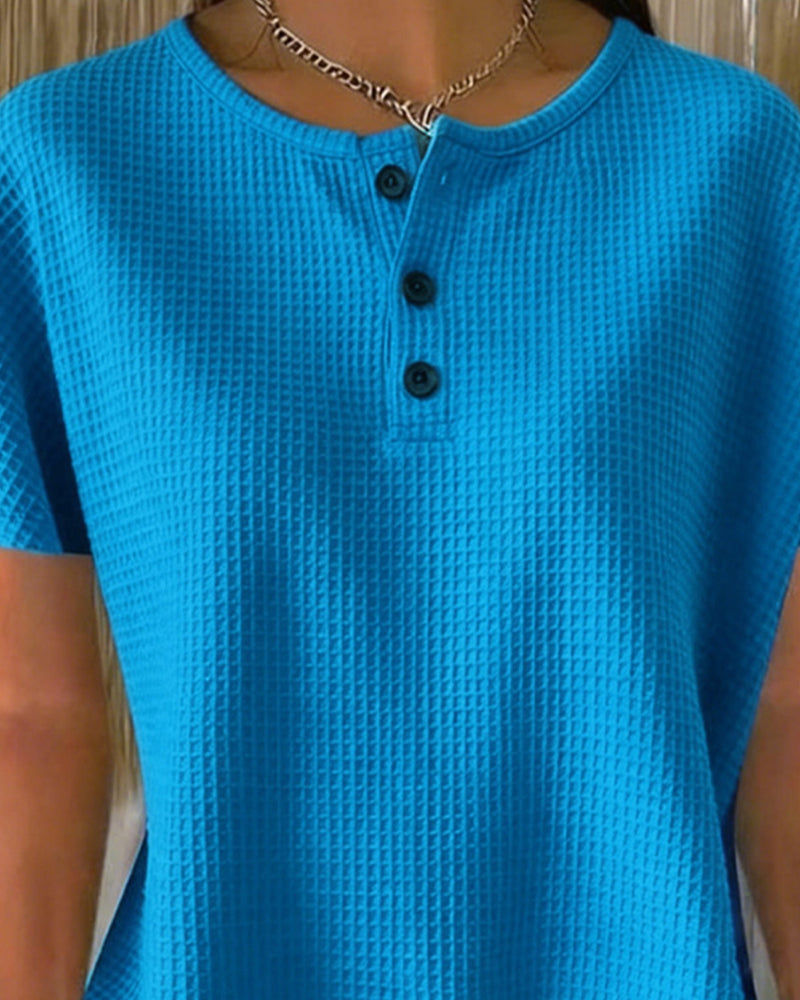 T-shirt Boutonné Col V Décontracté