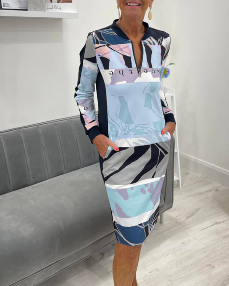 Robe à manches longues zippée avec poches bloc de couleur