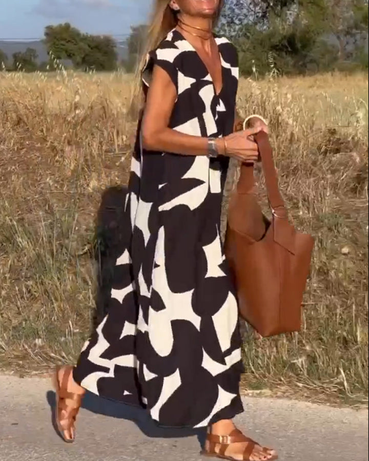 Robe avec imprimé et col en V