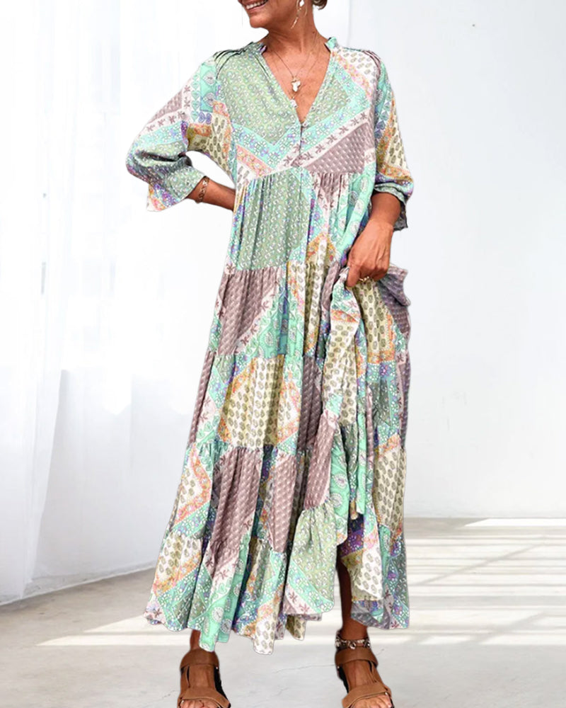 Robe à blocs de couleurs et manches 3/4