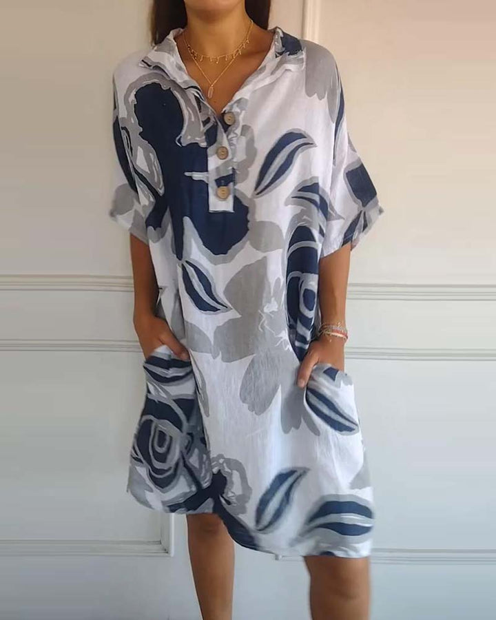 Robe à poches à revers et imprimé floral