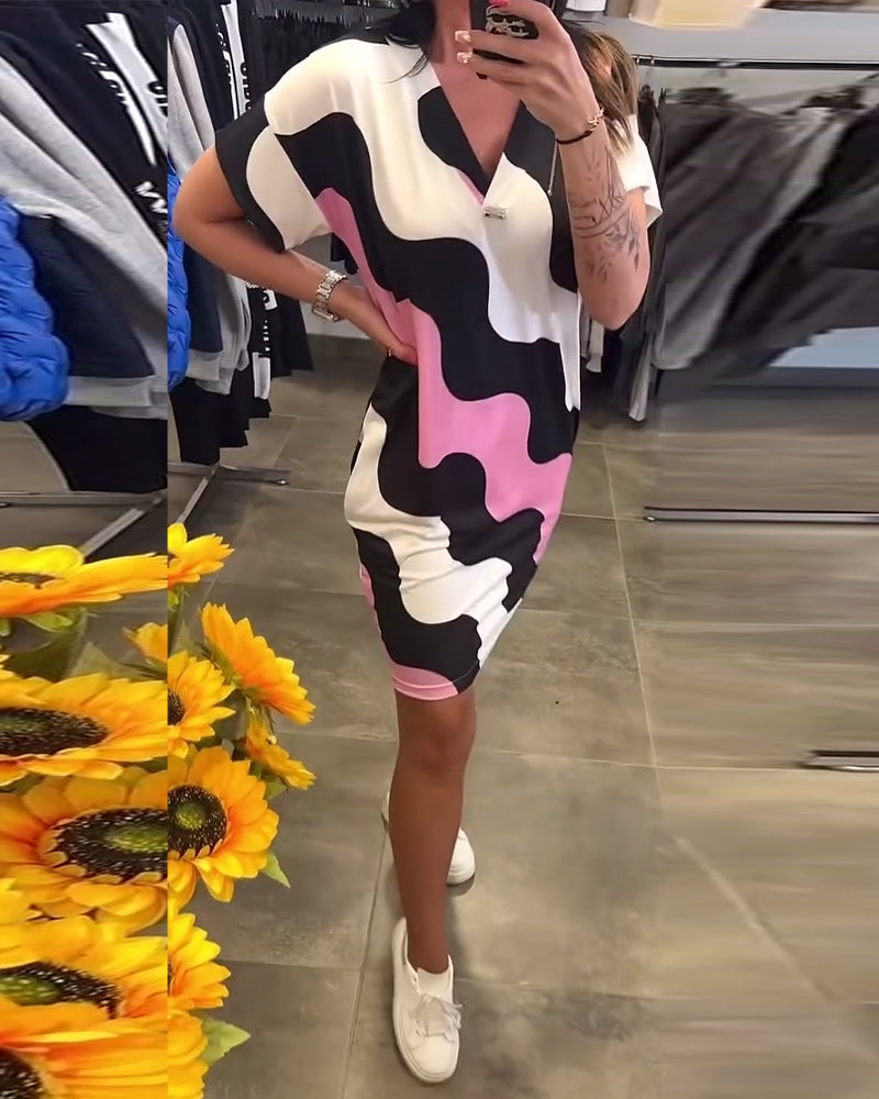 Robe À Col En V Avec Imprimé Ondulé