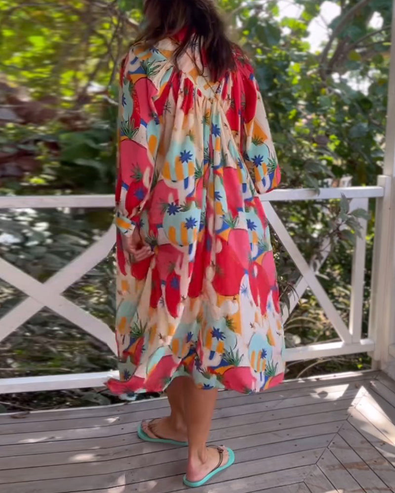 Robe imprimée à manches longues et revers