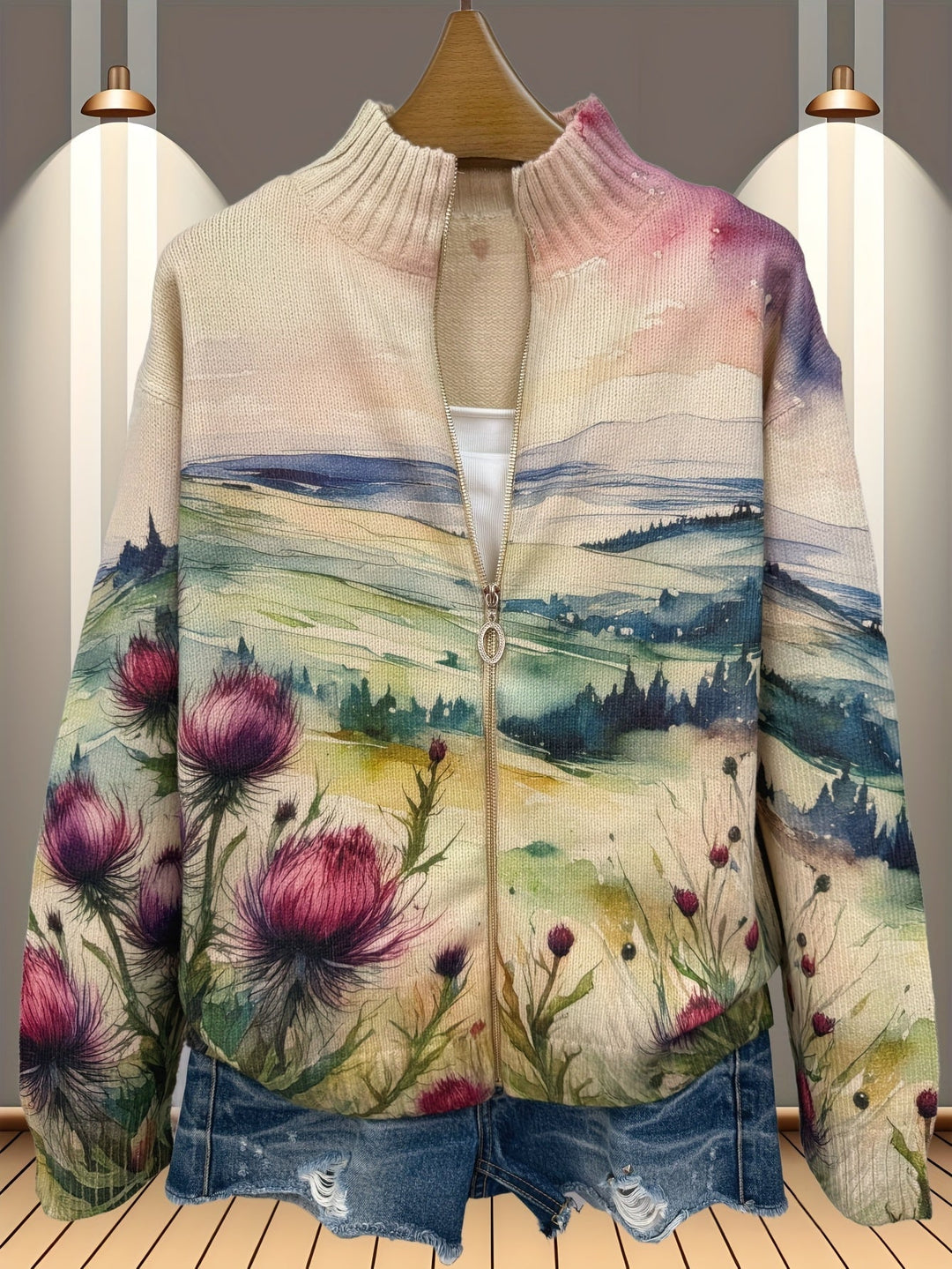 Zelda | Cardigan Zippé Paysage Chardons d&