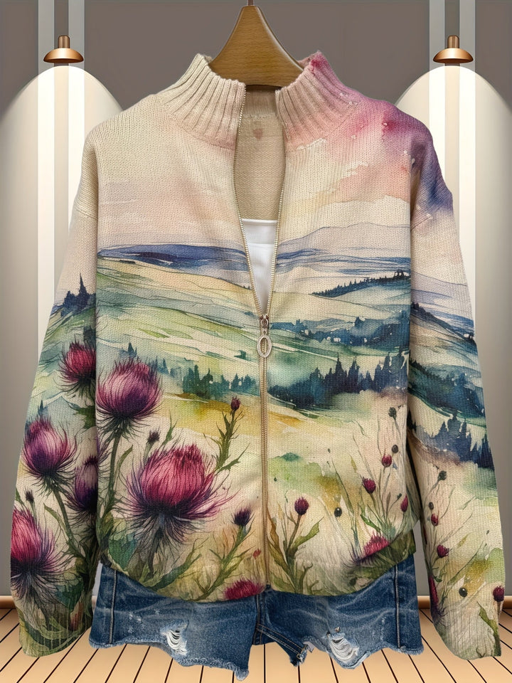 Zelda | Cardigan Zippé Paysage Chardons d&